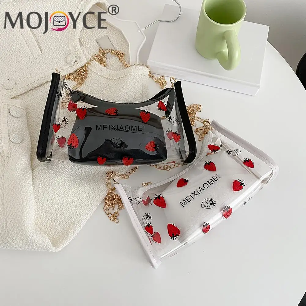 

Fashion Women Clear Composite Bags Letters Strawberry Print Shoulder Pouch Female Casual Travel Crossbody Bags