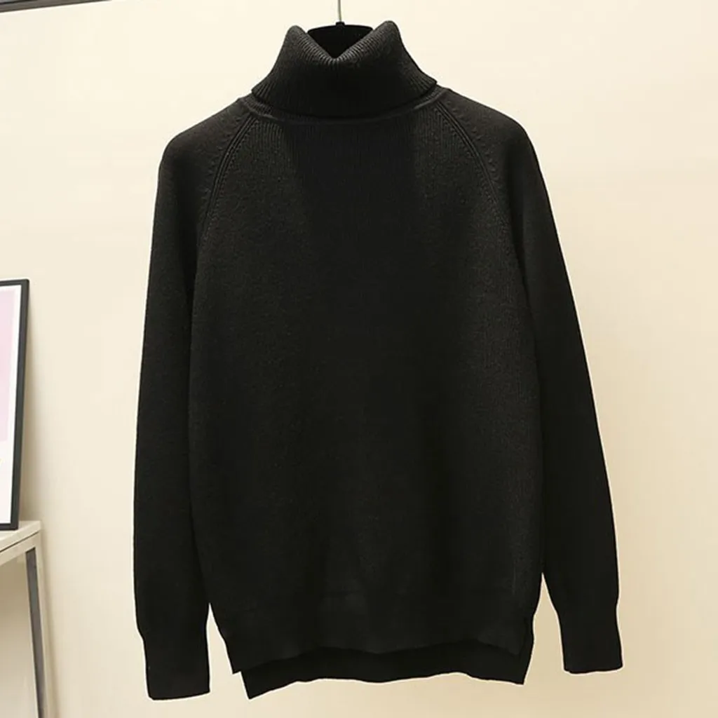 Women Winter Turtleneck Sweater Solid Color Casual Fashion Knitting Basic V-Neck Tops Long Sleeve Slim | Женская одежда