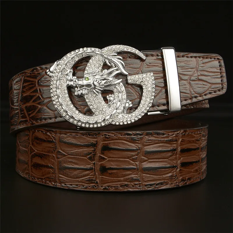 

Male Belt Cowskin Genuine Leather Belt for Men Crocodile Pattern Double G Dragon Automatic Buckle Casual Belt Strap For Jeans