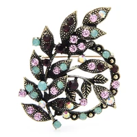 wulibaby rhinestone leaves flower brooches for women lady 3 color vintage party office brooch pin gifts