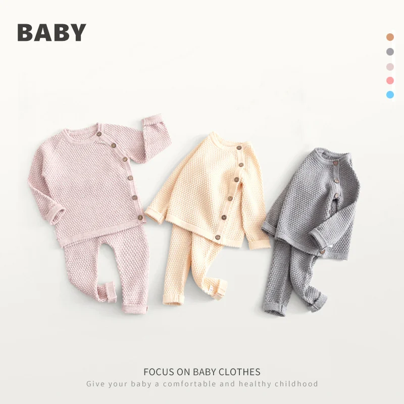 

Newborn Baby Sweater Suit 2021 Autumn Winter Girls Knitting Sets Warm Cotton Boys Clothing 2pcs Outfits Infant Clothes 0-3 Years