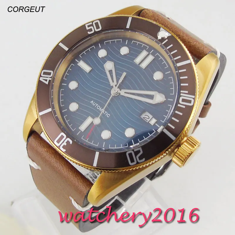 Классические мужские часы с бронзовым покрытием 41 мм автоматической датой и