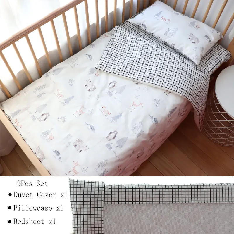 Baby Bedding Set For Boy Girl Nordic Cotton Baby Bed Linen For Newborns Kids Crib Bedding With Bumper Cot Kit Allow Custom Size - Цвет: ForestBear3Pcs Flat