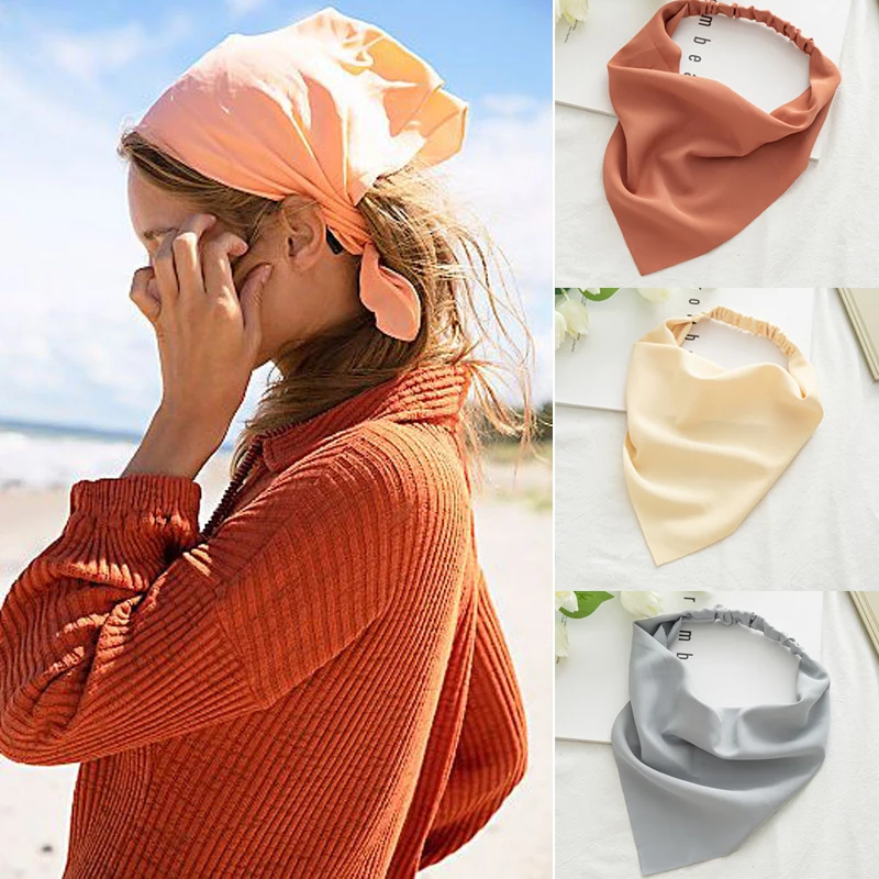 

Women Headband Solid Color Wide Turban Imitation silk Fashion Elastic Hairband Hair Accessories For Girls Headwrap