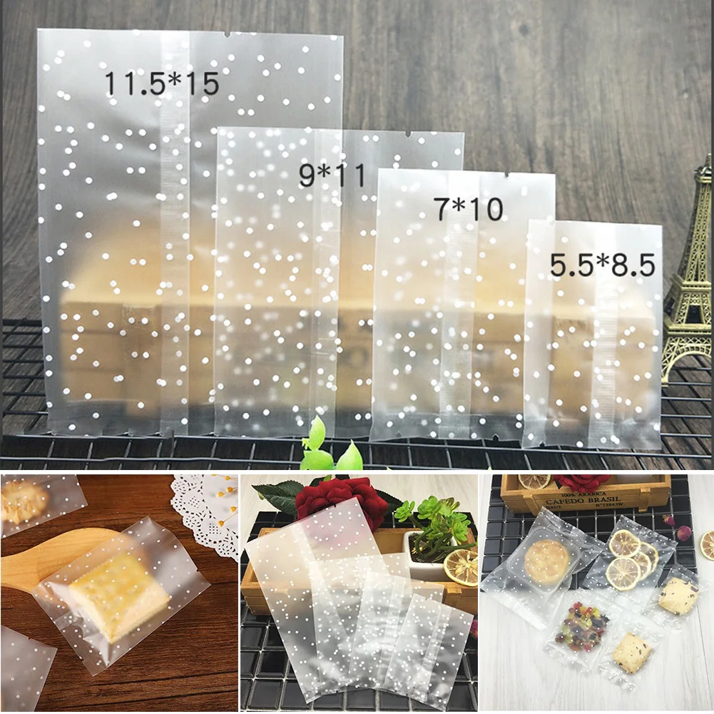 

New White Dots Treat Bags Candy Cookie Bags Frosted Translucent Bags for Bakery Chocolate Homemade Crafts Wedding Favors