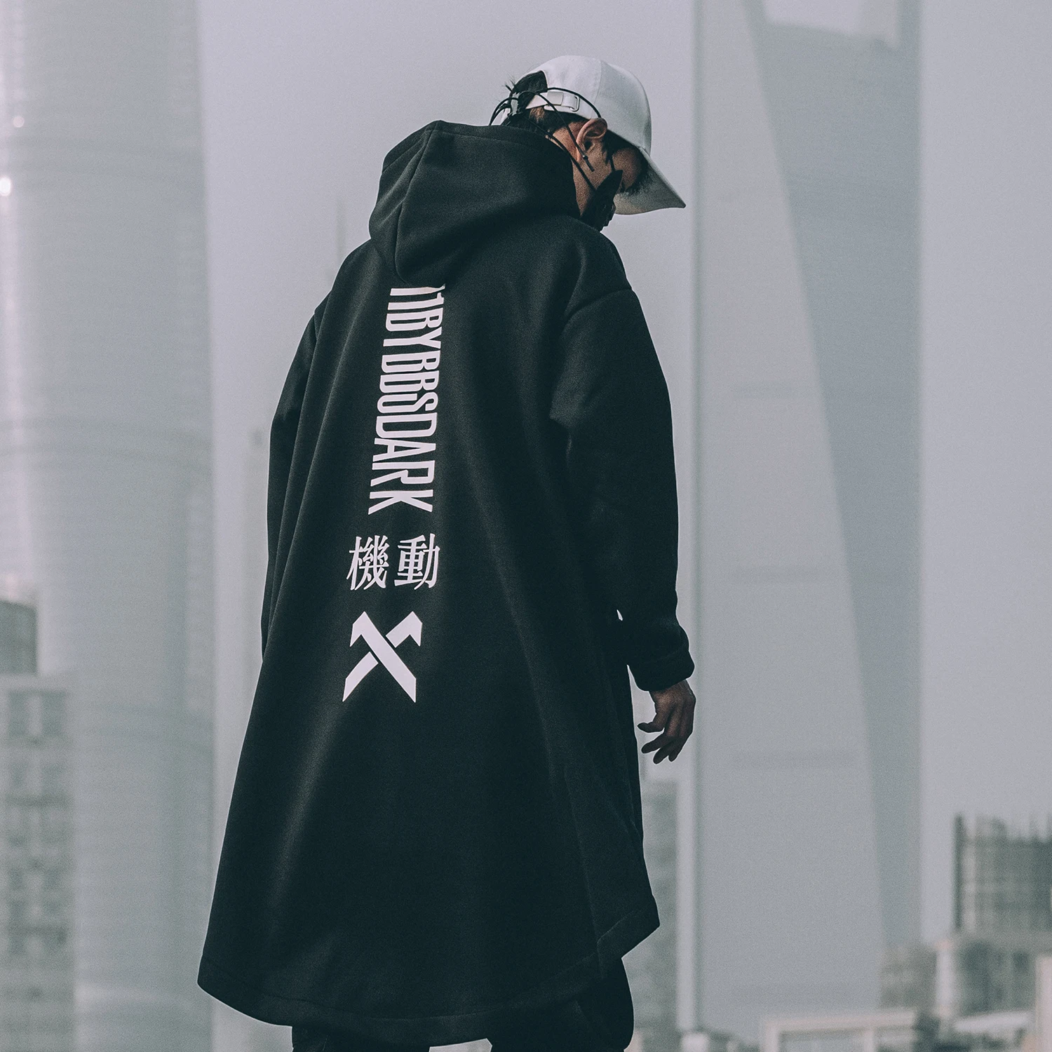 

2020 Letter Embroidered Hip Hop Cloak Long Jacket Men Casual Streetwear Harajuku Pockets Turtleneck Trench Coats Male