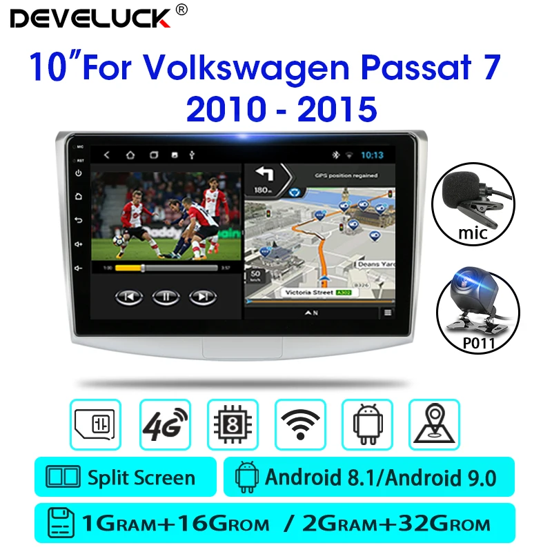 Фото 10 1 &quotAndroid 9 0 2 Din автомобильное радио для VW Passat B7 B6 2010 2015 сплит экран WIFI 2G + 32G GPS