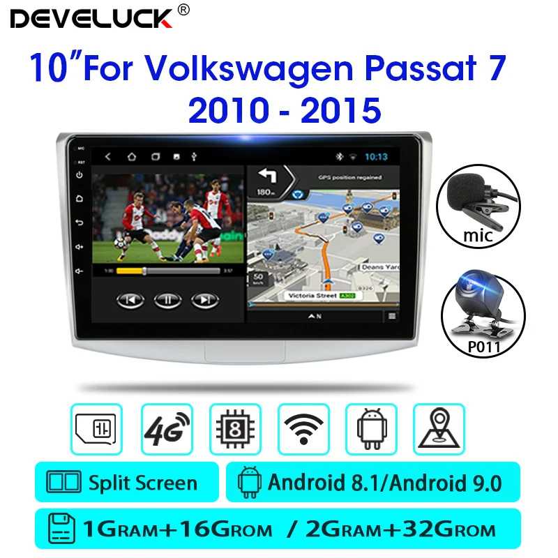 10 1 &quotAndroid 9 0 2 Din автомобильное радио для VW Passat B7 B6 2010 2015 сплит экран WIFI 2G + 32G GPS