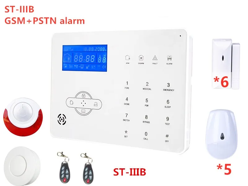 

Shipping Free ST-IIIB Touch Screen Dual network PSTN GSM Alarm System Time arm disarm Burglar Alarm System