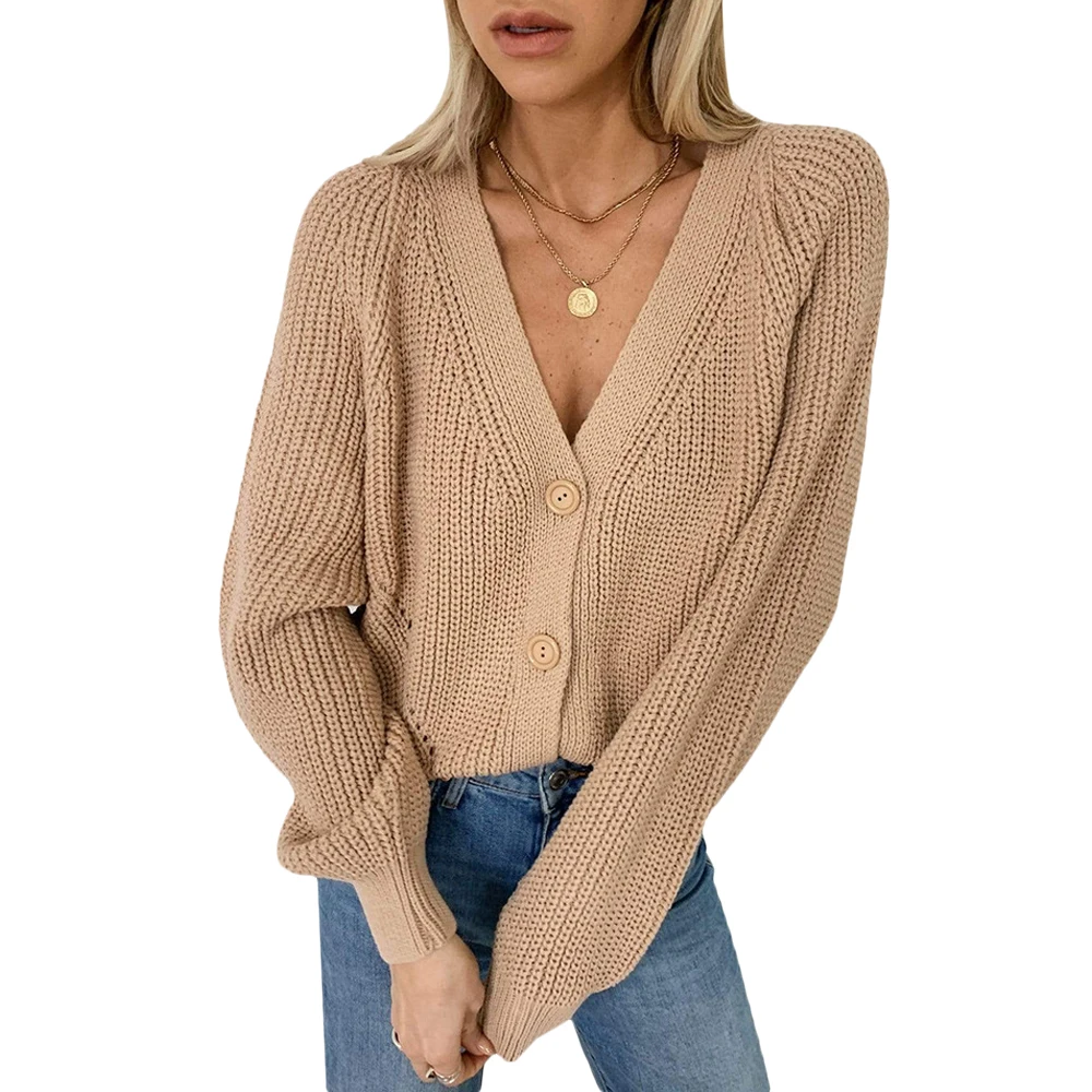 

Fall 2020 Loose Sweaters Coat Women's Sweater Coat V Neck Button Knitted Coat Female Long Sleeve Casual Top Women Clothing