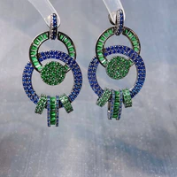 bilincolor vintage zircon blue and green round circle drop earring for women