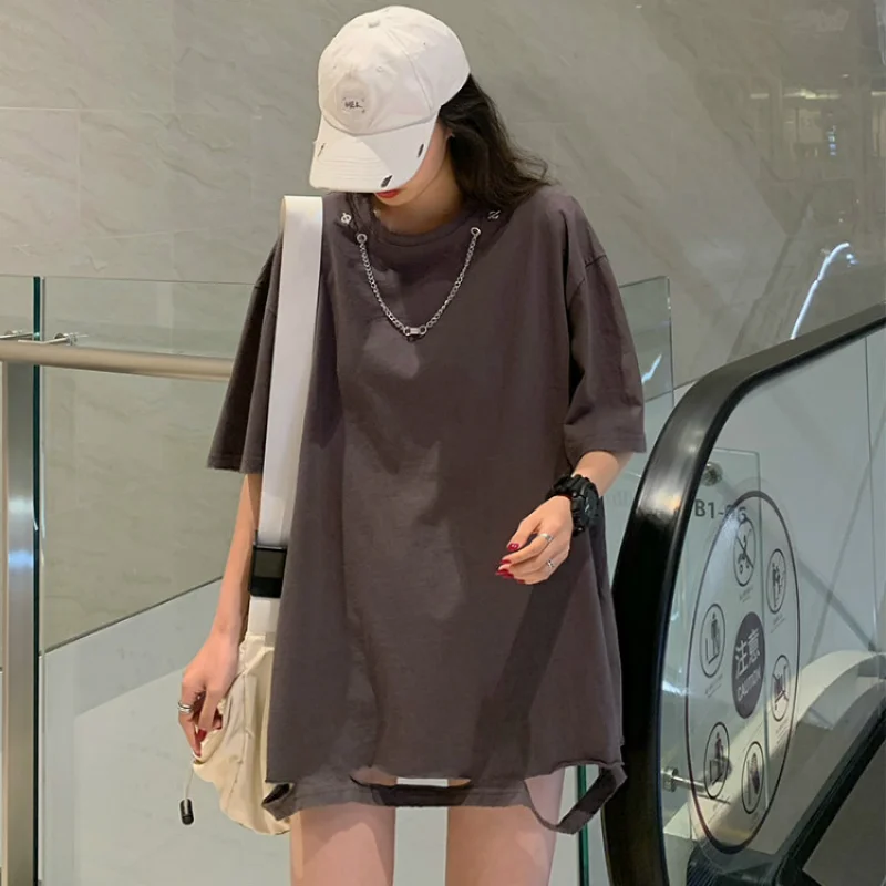 

Summer break personality White short-sleeved t-shirt women's 2021 new loose half-sleeved hip-hop top College style y2k tops girl