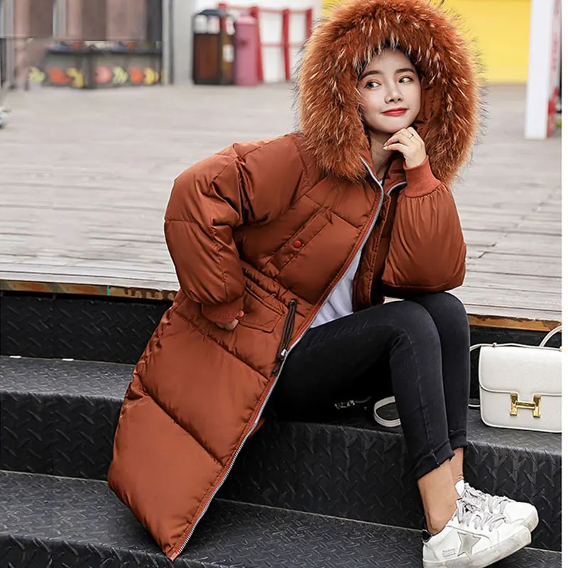 Lusumily зимняя куртка женская теплая Толстая длинная парка большой меховой
