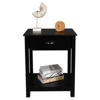 2pcs fch nightstand side end table for living room and bedroom with 1 drawer and storage shelf black in stock