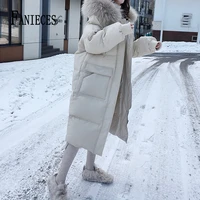 fanieces winter padded long coat for women casual loose hairy hooded solid thicken warm snow outwear jacket oversized parkas