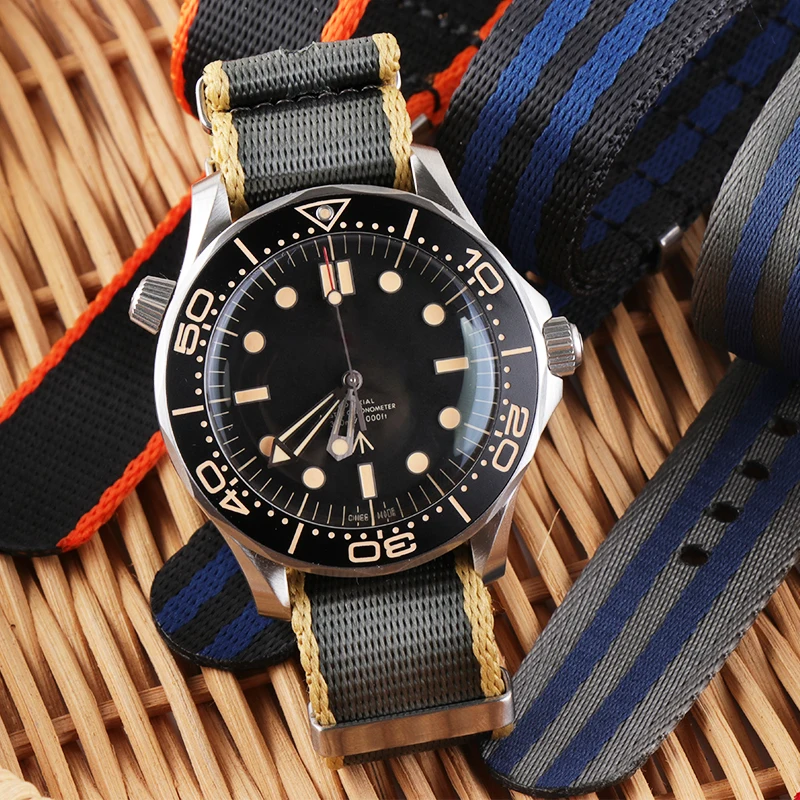 Ремешок мужской спортивный в стиле НАТО 20 мм 22 для часов Seamaster 300 600 черный