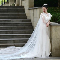 100 handmade elegant white women veil cape tulle lace embroidery applique 3m wedding capes bridal wraps long train shawls cloak