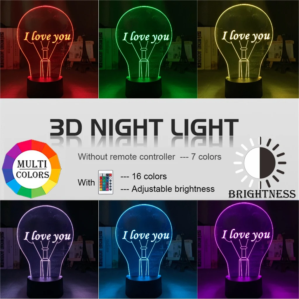 3d иллюзия Лампа I Love You для детей Украшения в спальню Ночной светильник Led Цвет