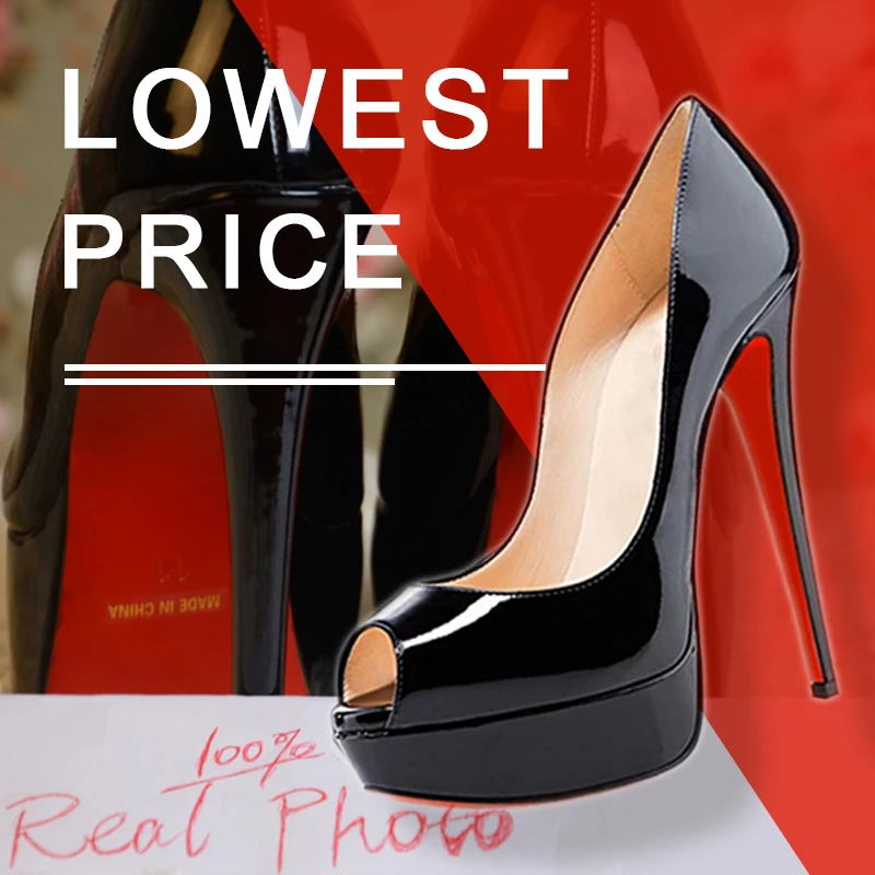 Туфли лодочки на платформе с красной подошвой и высоким каблуком шпилькой