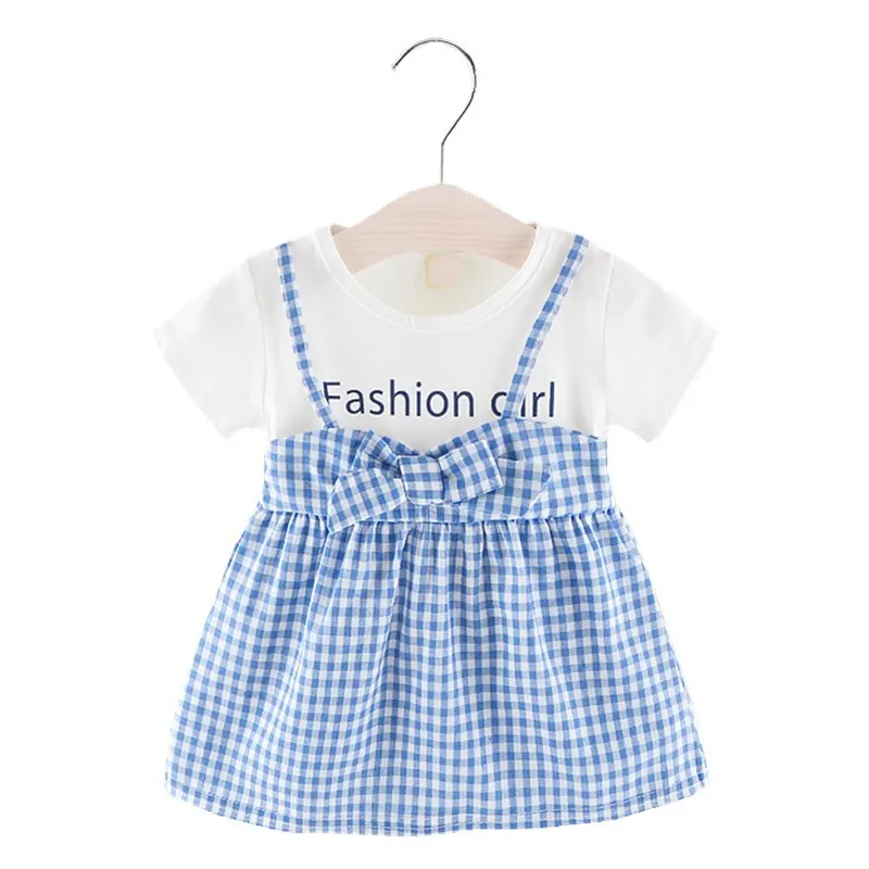 Summer New Fashion Printed Casual Plaid Kids Baby Dresses Clothing Girls Short-sleeved Cute Soft Cotton Clothes Princess Dress | Детская
