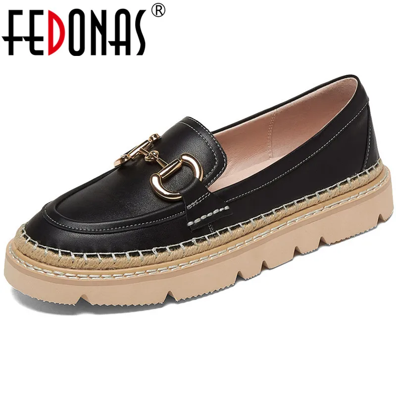 

Женские туфли с круглым носком FEDONAS, черные туфли из натуральной кожи на плоской подошве в стиле ретро, Офисная повседневная обувь на осень ...