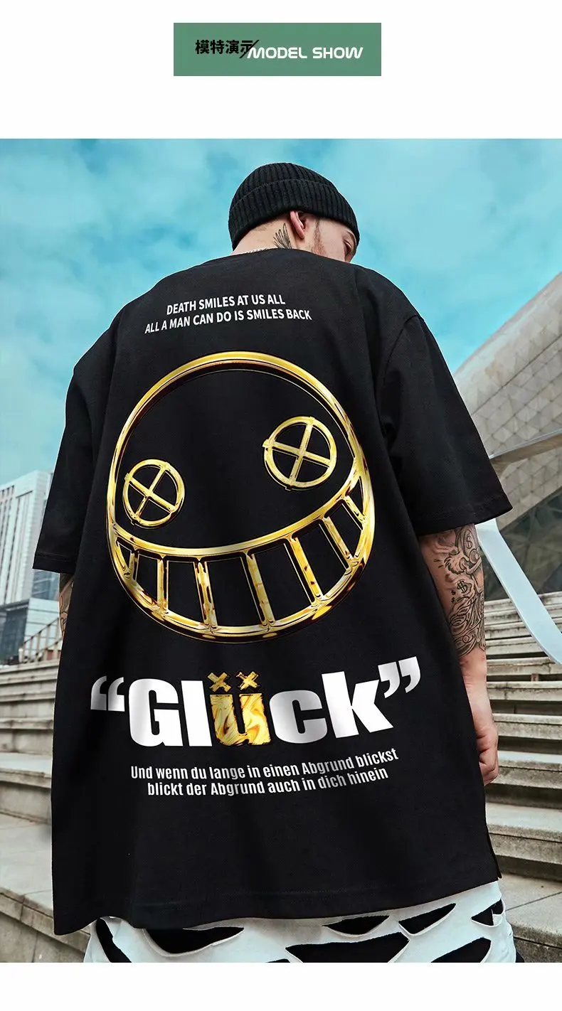 

Cotton T-Shirts Men 2020 Smiley Printed Short Sleeve Tshirts Summer Hip Hop Casual Cotton Tops Tees Streetwear