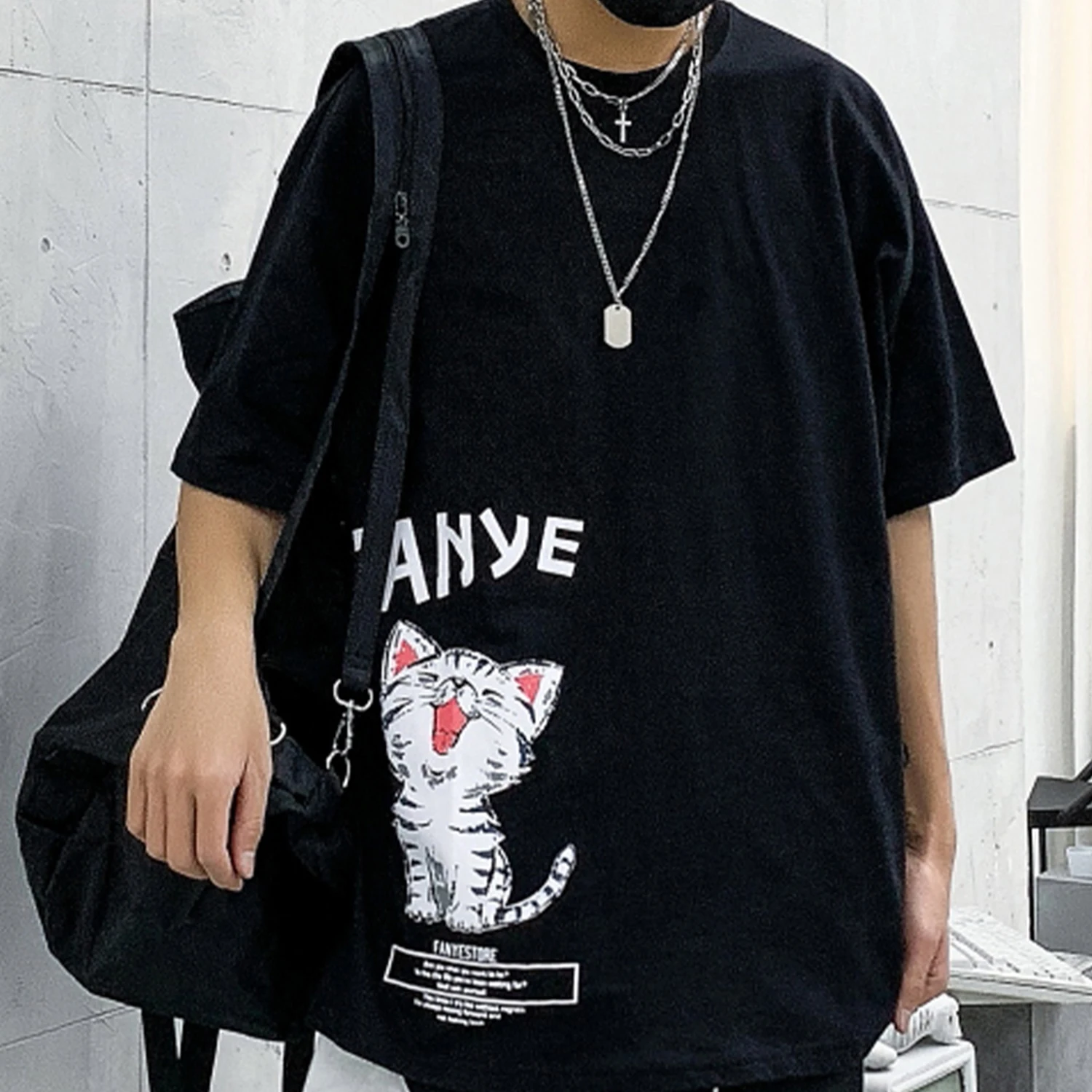 Футболка мужская с принтом кошки в стиле хип-хоп | Мужская одежда