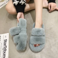 thick soled woolen slippers autumn winter outside wear cross slippers for women home woolen cotton furry slippers
