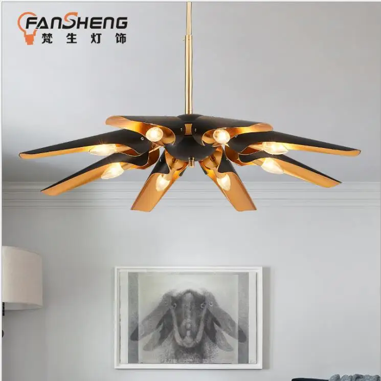 Post-modern metal diagonal aluminum tube creative 5 chandeliers American industrial style living room villa dining study li | Лампы и