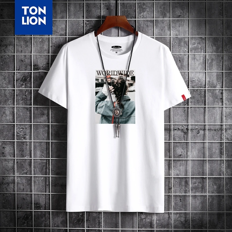 

Character Printed Short Sleeves T-shirts High Quality White Round Neck Tops Summer Comfortable Large Size Men Tshirts OL