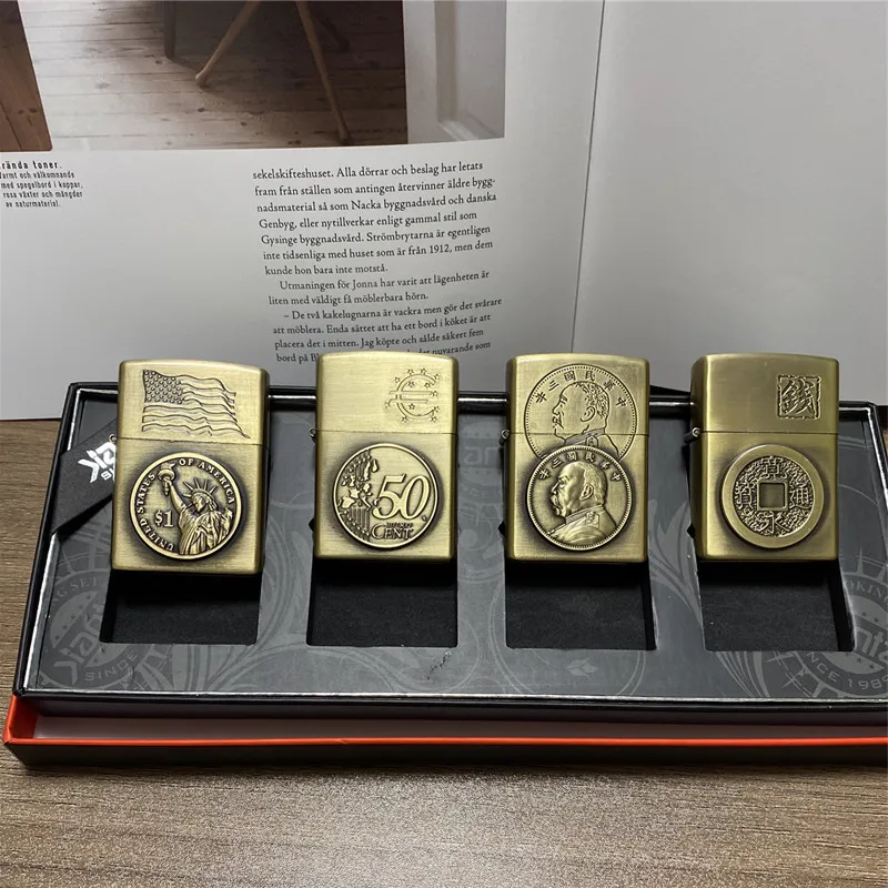 Набор керосиновых зажигалок мужские гаджеты в стиле ретро с искусственной кожей