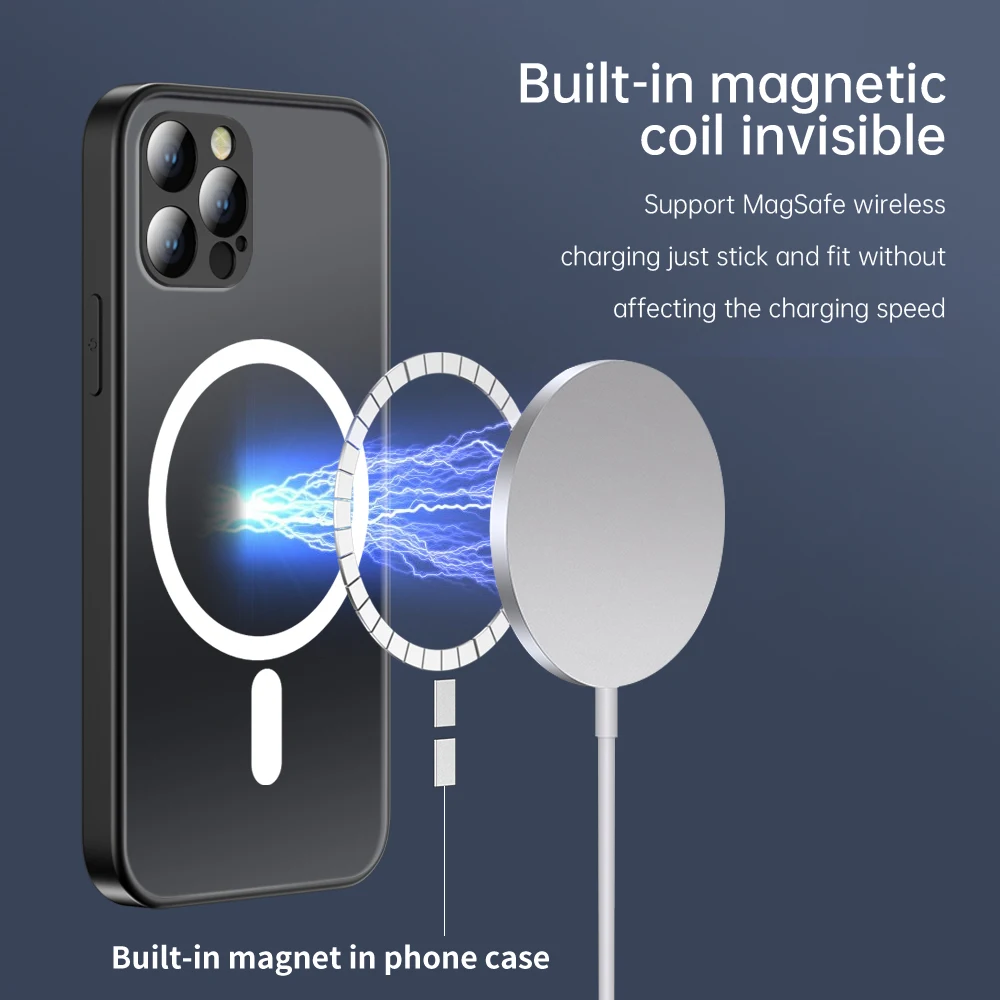 

New Style Matte Magnetic Phone Case For iPhone 13 12 11 Pro Max 12 13 Mini Soft Liquid Silicone Tempered Glass shell Back Cover