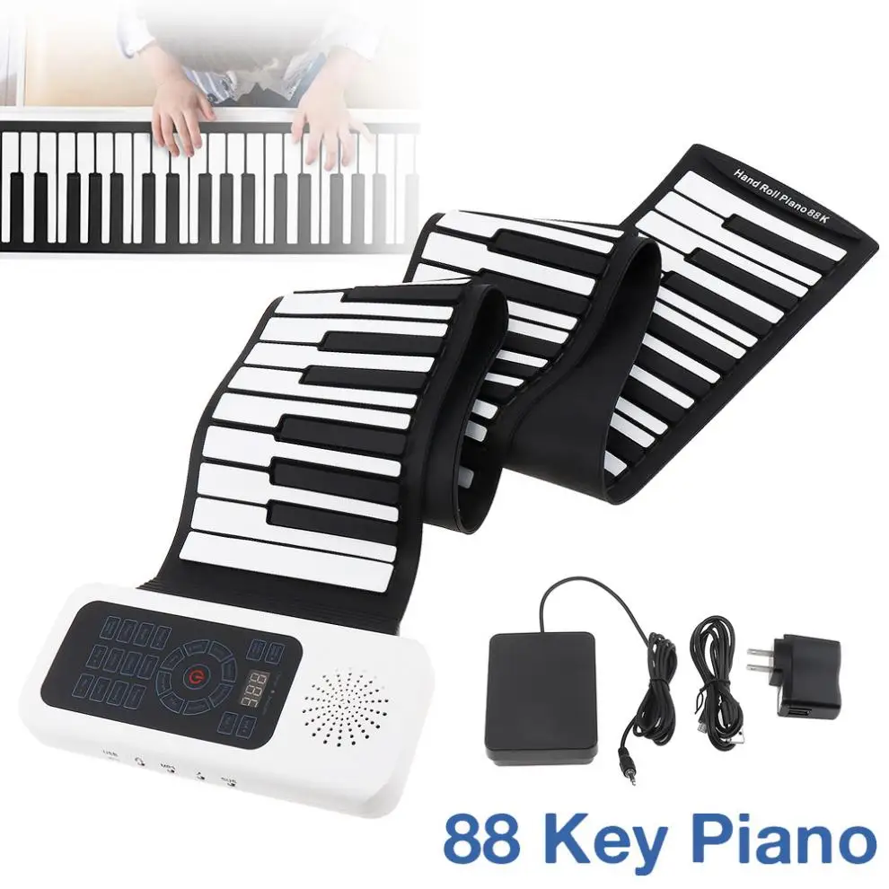 

88 Keys USB MIDI Roll Up Piano Electronic Portable Silicone Flexible Keyboard Organ Built-in Speaker with Sustain Pedal