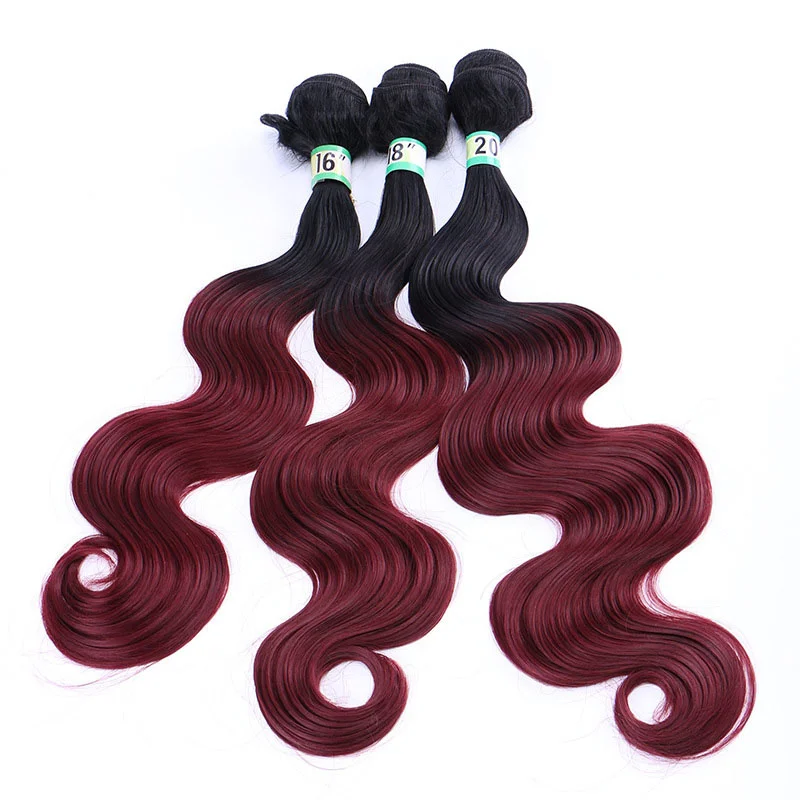 

Body wave synthetic hair weft weave extensions 1b 99j