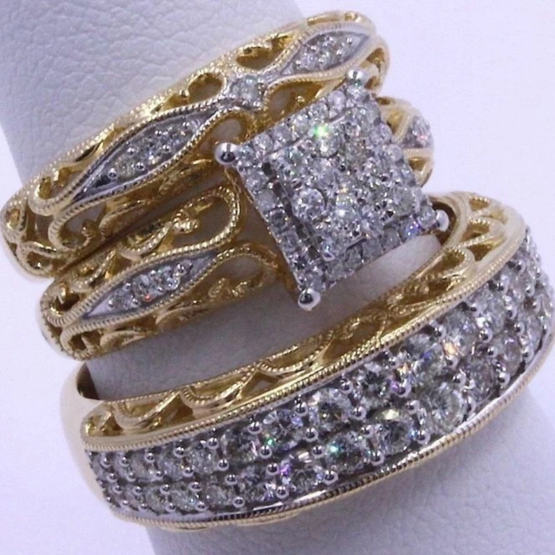 3 шт./набор набор колец с фианитом золотистого цвета | Украшения и аксессуары