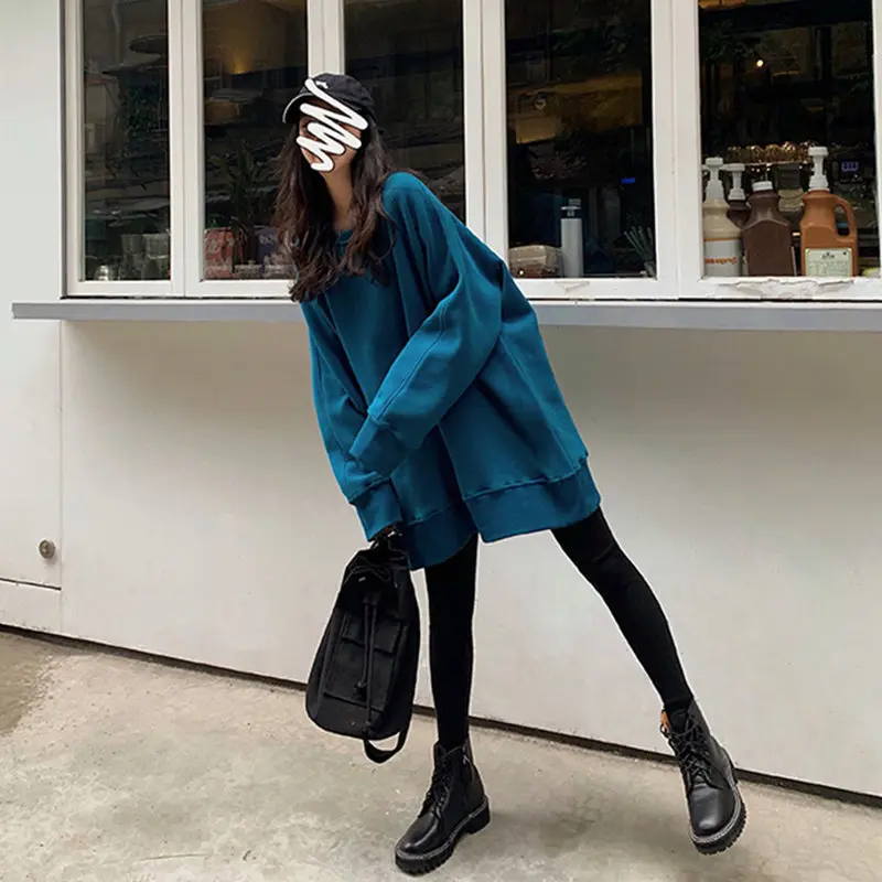 Женское флисовое платье с капюшоном Розовый пуловер длинным рукавом в Корейском