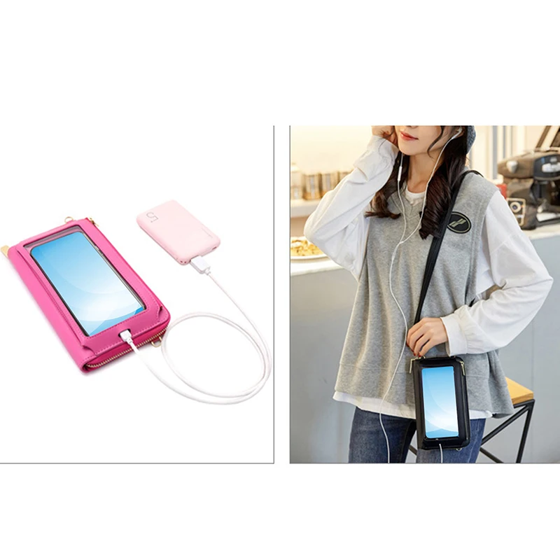 

Миниатюрные сумки через плечо для женщин, многофункциональный кошелек для мобильного телефона с сенсорным экраном и кармашком для карт, ма...