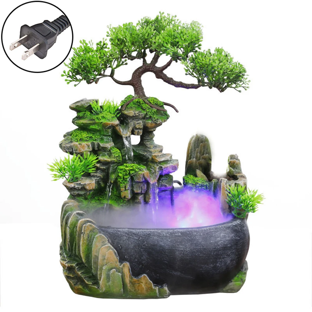 Simulation Resin Rockery Fake Tree Feng Shui Waterfall Humidifier Moisturizing home office living room table Miniatures Decor | Дом и сад