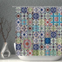 pattern flower tray shower curtain bohemian style printing waterproof polyester fabric bathroom background decoration with hook