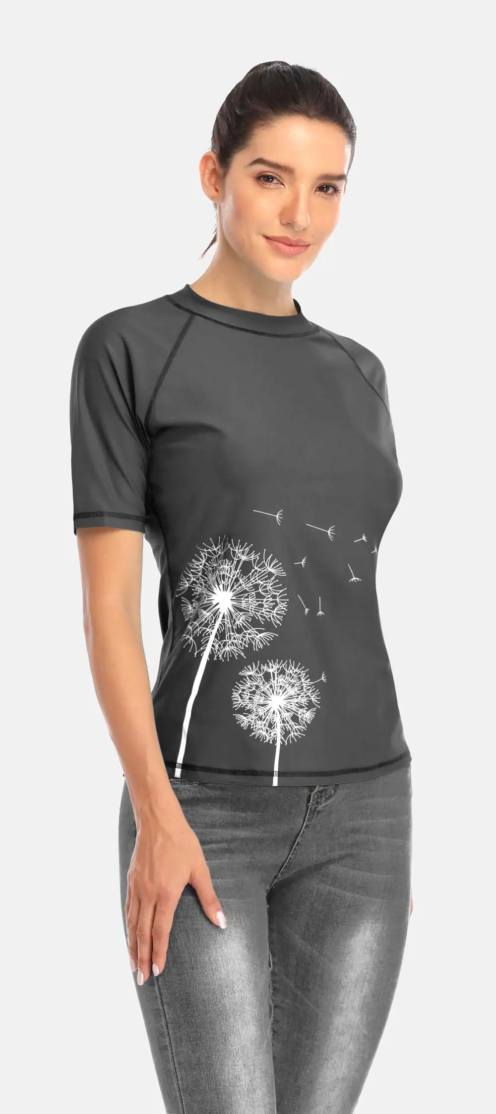 Charmleaks Женский короткий рукав Rashguard купальник с цветочным принтом купальник для серфинга Топ Rashguard UPF50+ рубашка для бега на велосипеде Рубашки