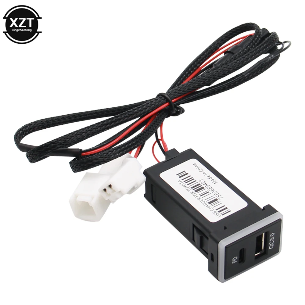 

Автомобильное зарядное устройство QC 3,0 с двумя портами USB Type-C и синей светодиодной подсветкой, 12 В