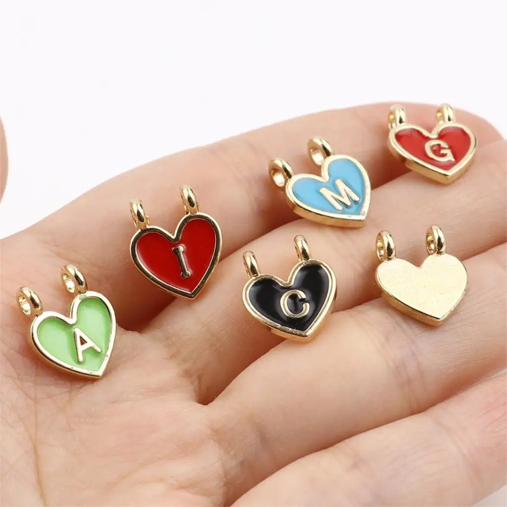 

Heart Gold Color Enamel Alphabet Charms Multicolor Capital Letter Beads Initial Pendants Alloy Jewelry Making Accessories DIY