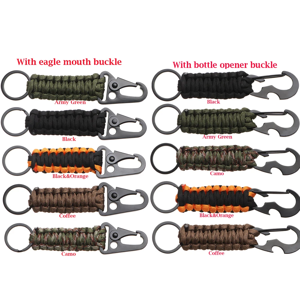 

EDC Handmade Keychain Ring Camping Carabiner Military Paracord Cord Rope Outdoor Survival Kit Emergency Knot Bottle Opener Tools