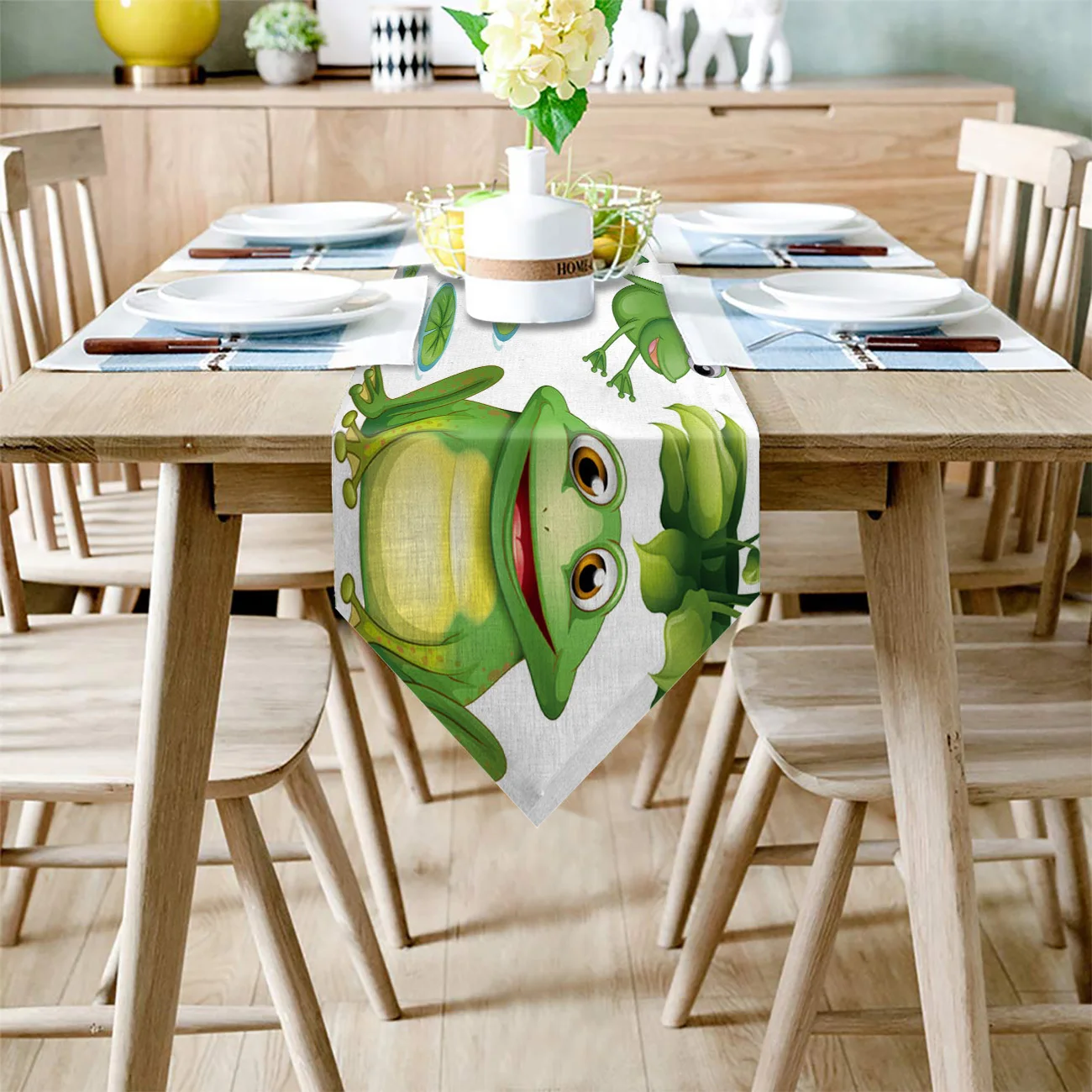 Лягушка лист лотоса бассейн мультфильм современный Настольный бегун для