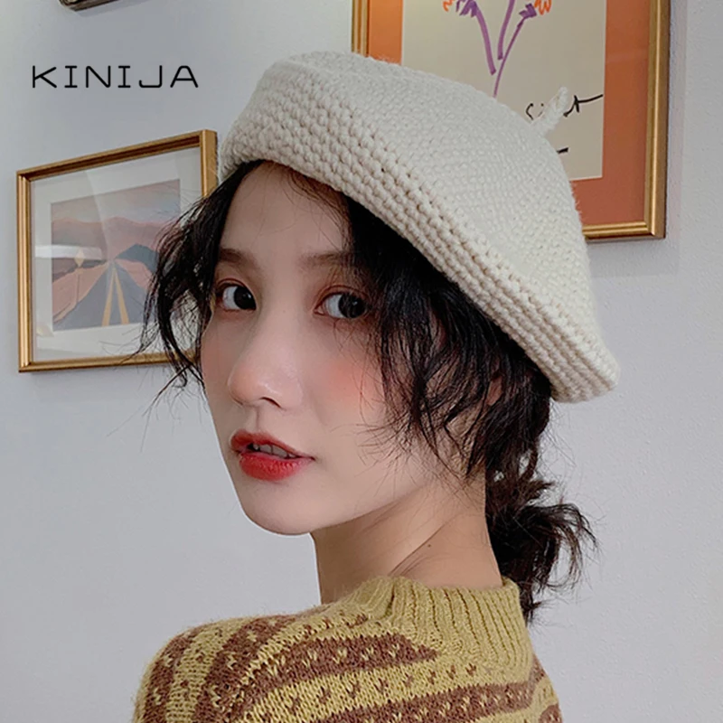 Women Beret autumn and winter craft hat felt hair decoration British retro wool painter octagonal knitted Walking Cap | Аксессуары для