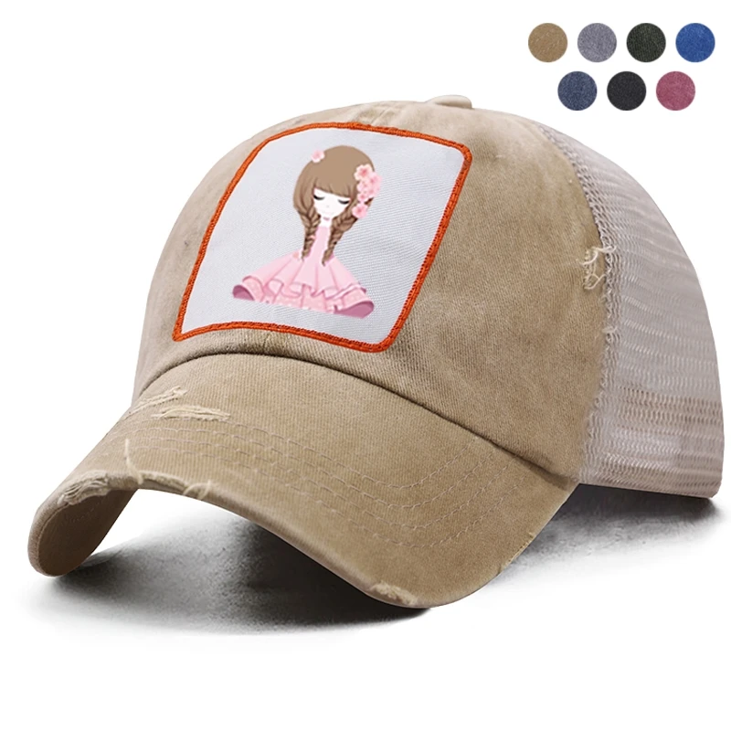 Korean Style Kawaii Cute Pink Girls Snapback Men's Baseball Cap Women Hip Hop Summer Mesh Hat Trucker Bone Gorra Dad | Аксессуары