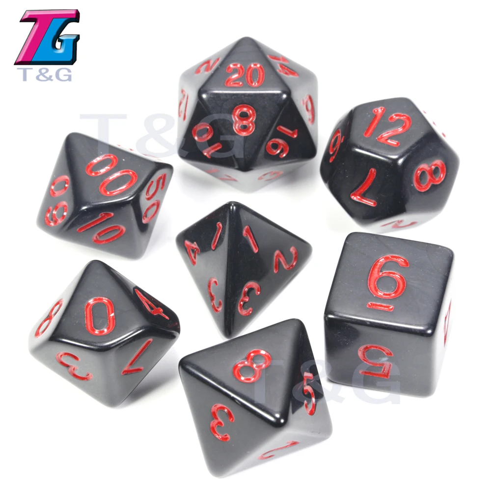 7 шт./компл. акриловые многогранные TRPG игры для Подземелья и Драконы непрозрачные D4-D20 Multi по бокам кости Pop для игровая - Цвет: Black w Red