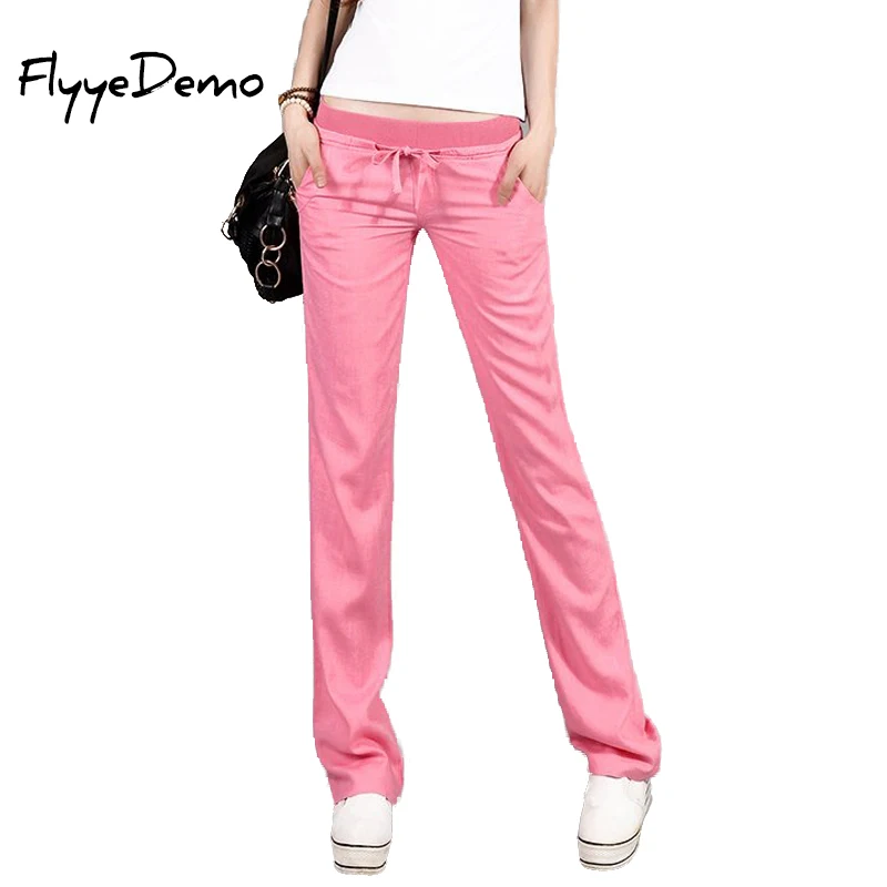 Женские прямые брюки из льна и универсальные повседневные с эластичным поясом 4