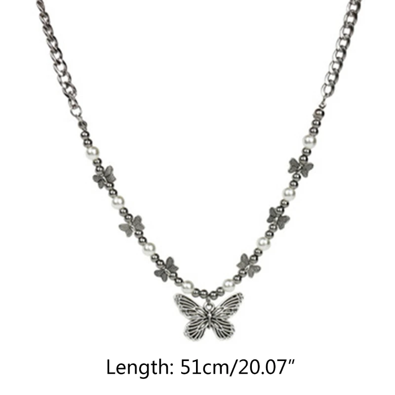 

New Gothic Butterfly Pendant Necklace Women's Necklace Aesthetic Hip Hop Pearl Chain Neck Jewelry