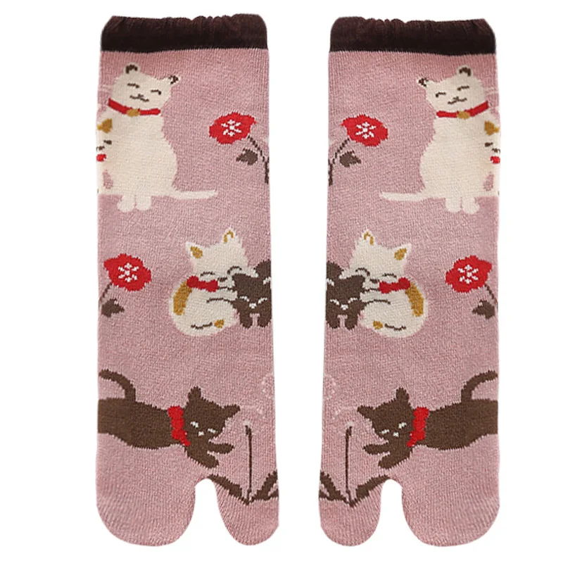 Two Finger Socks Middle Tube Japanese Cute Cartoon Female Toe Socks Flip Flop Sandal Split Two Toe Sock Tabi Ninja Geta Socks